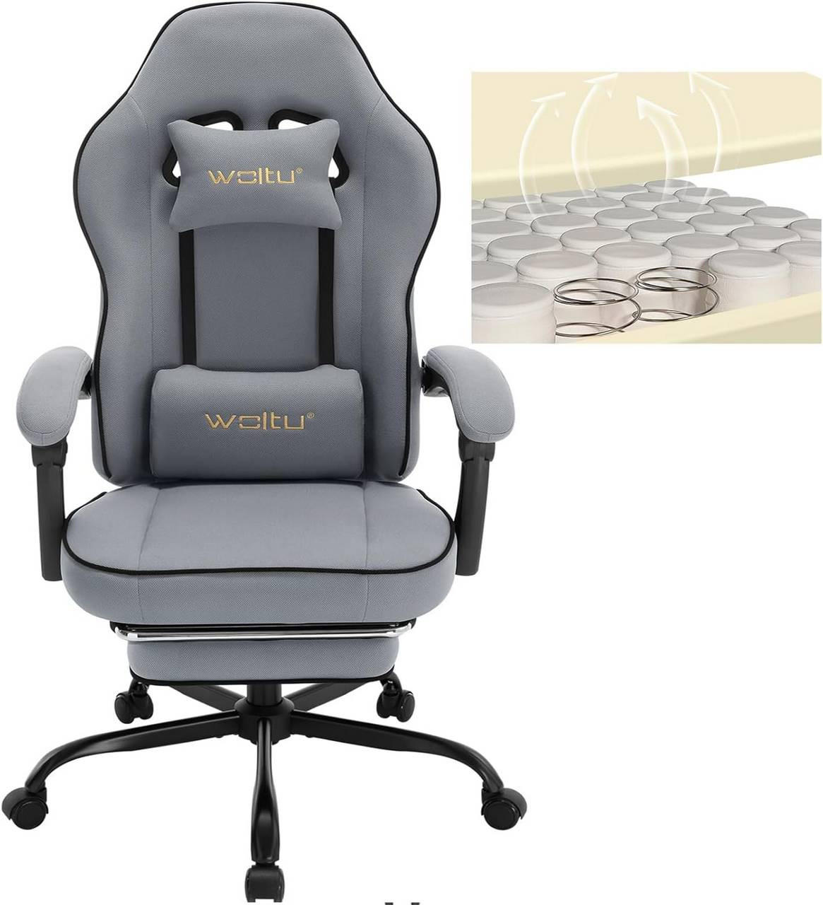 GAMINGSTUHL Drehstuhl, Netzstoff, Grau - Schwarz/Grau, Kunststoff/Textil (63.5/117.5/60cm) - Woltu