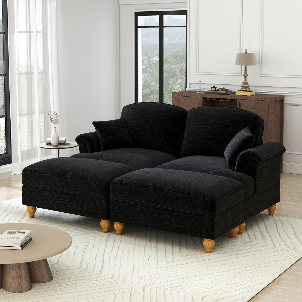 2-SITZER Sofa 194x140x93 cm aus Chenille-Stoff zweistil gestaltbar, schwarz - Schwarz, Textil (140/93/194cm)