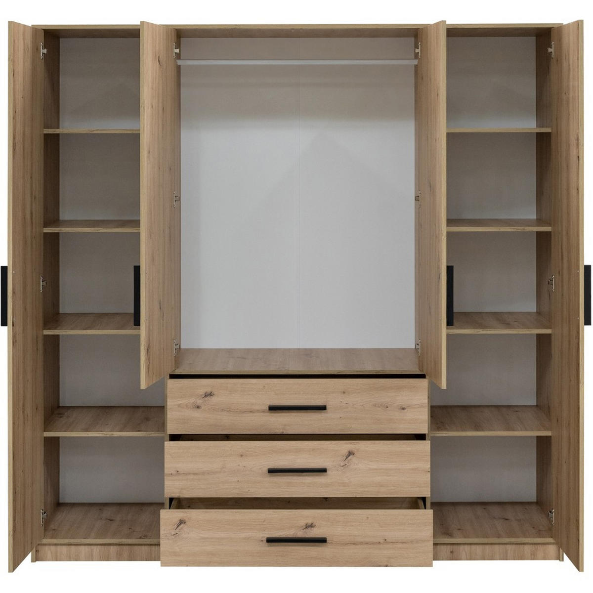 DREHTÜRENSCHRANK Kavo mit Spiegel und 4 Türen, eiche Artisan - Schwarz/Eiche Artisan, Holzwerkstoff (200/200/58cm) - Beautysofa