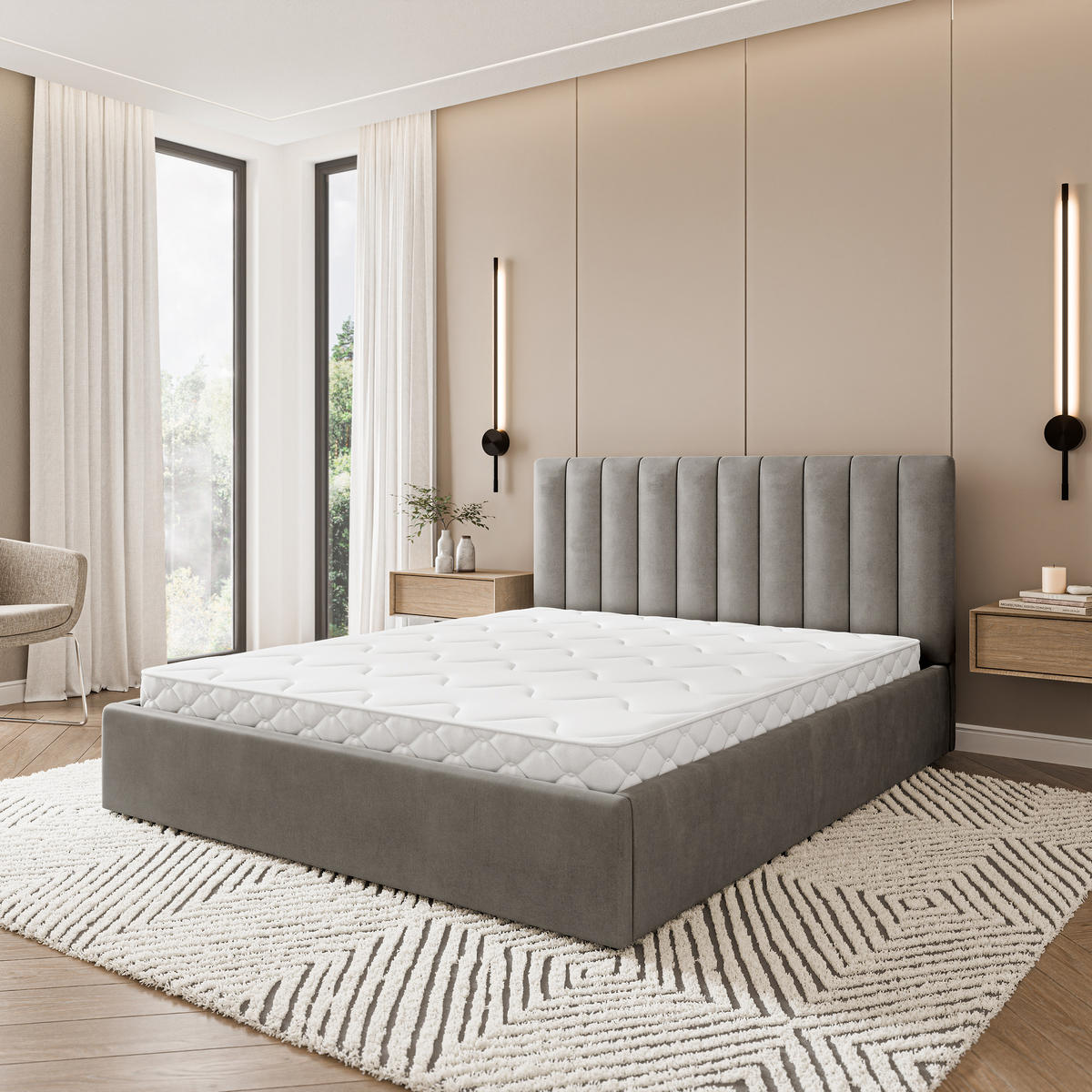 POLSTERBETT DEMERA MGV 120x200 cm mit Bettkästen - Grau - Grau, Holz (120/200cm) - MASSENO