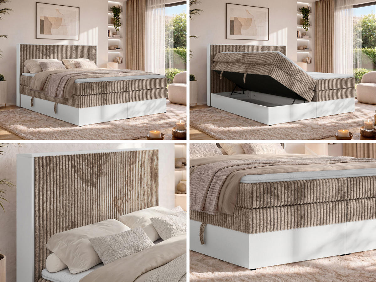 BOXSPRINGOVÁ POSTEĽ TRAVIT KING 140/200 - Hnědá Manšestr - Topper T25 - Tvrdé (H4) - hnedá/čierna, textil/plast (140/200cm) - MKS