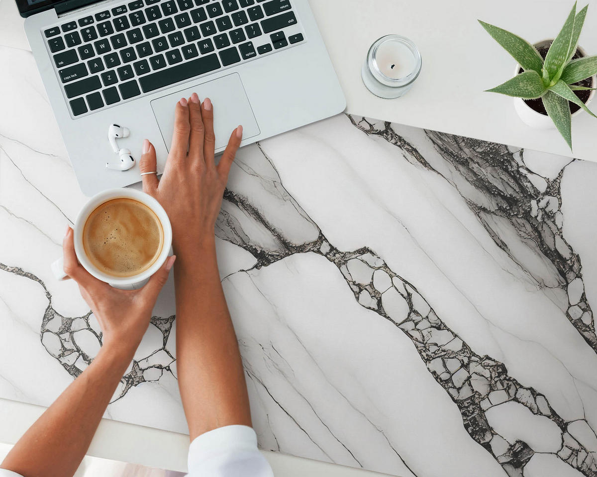 SCHREIBTISCHUNTERLAGE 120x60 cm Schwarz-Weiß - Weiß Hochglanz, Kunststoff (1.6/120/60cm) - Wallfluent