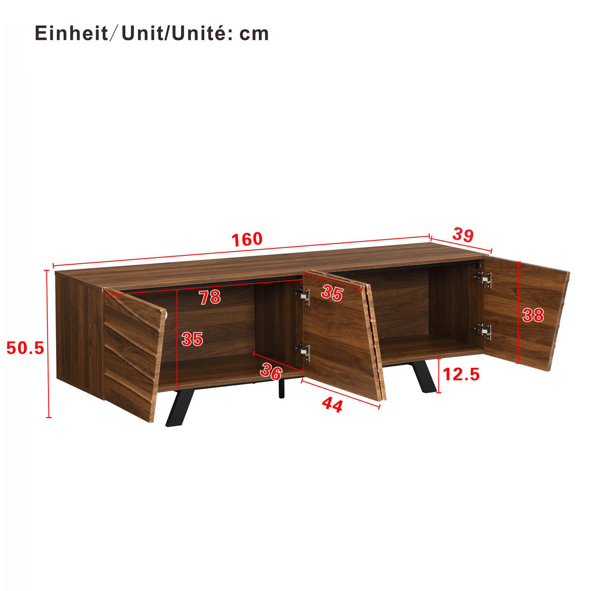LOWBOARD 160/39/50,5 cm walnuss aus MDF mit Wellenfront - Walnussfarben, Holzwerkstoff (160/50.5/39cm) - OKWISH