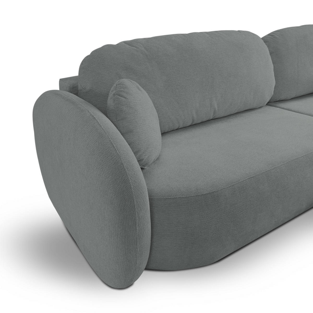 ECKSOFA AMICO R-S Grau Geflochtener Stoff mit Schlaffunktion - Grau, Holz (248/174cm) - MASSENO