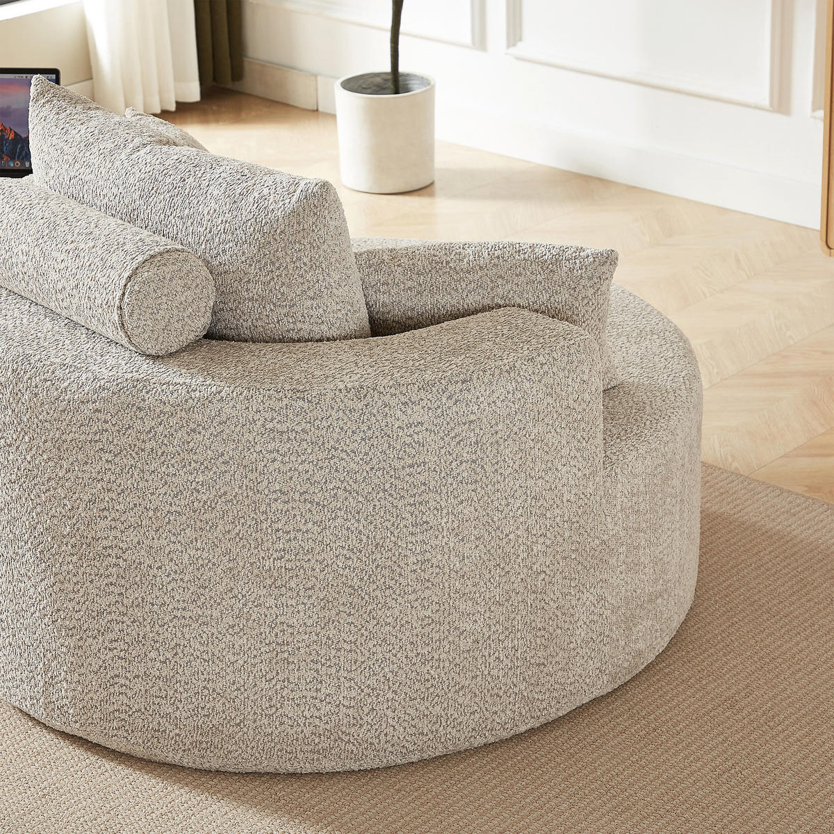 EINZELSESSEL aus Chenille in Khaki – rundes Cloud-Design & ohne Montage - Schlammfarben, Textil (127/85/127cm) - Urban Meuble