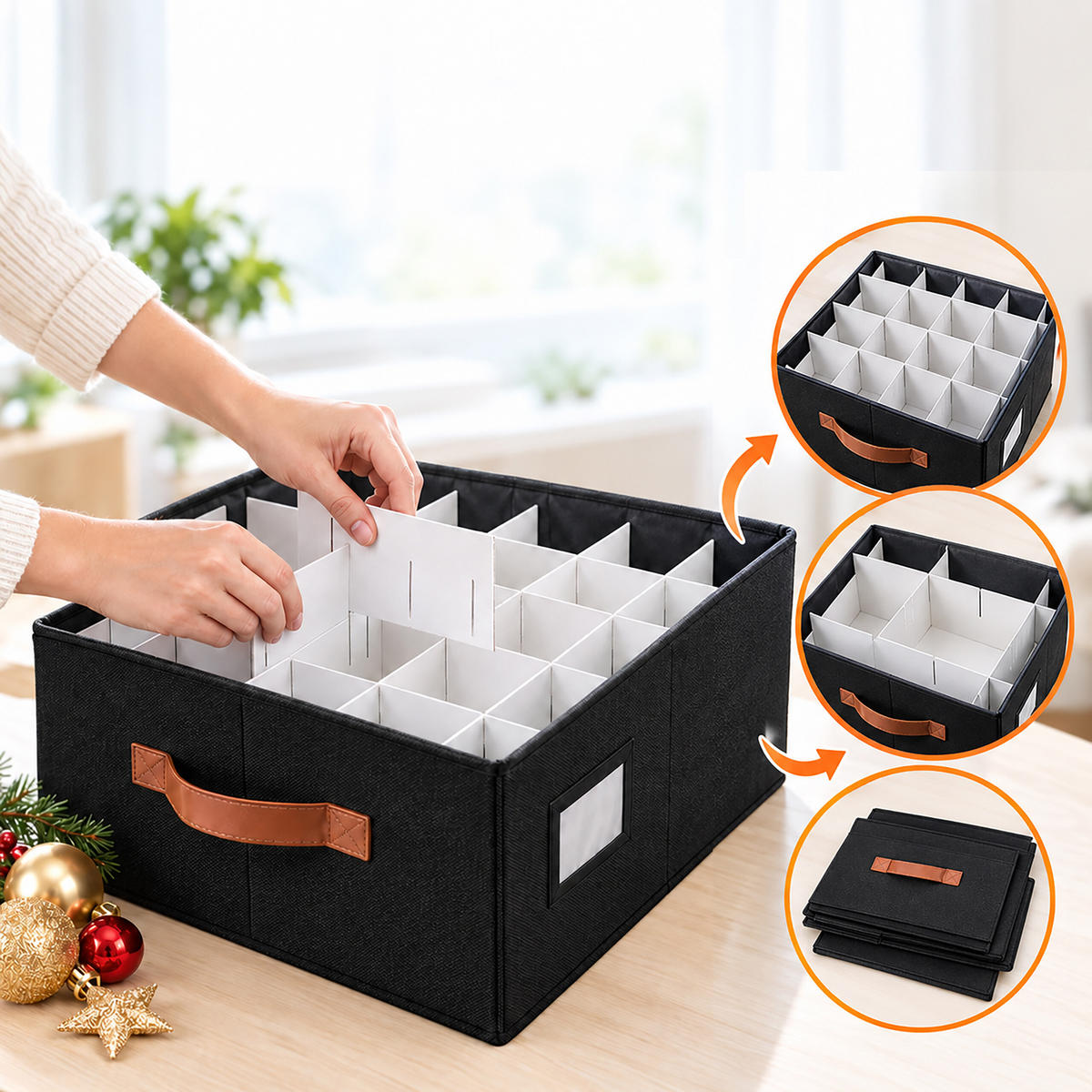 AUFBEWAHRUNGSBOX Schwarz für Weihnachtskugeln 96 Fächer - Schwarz, Wellpappe/Kunststoff (66.5/26/33cm) - Relaxdays