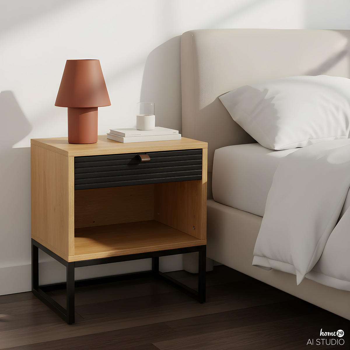 NACHTKOMMODE - Holzwerkstoff - Eichefarben, Holzwerkstoff/Kunststoff (45/55/40cm) - home24