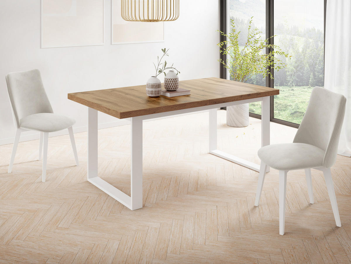 ESSTISCH Sana rechteckig ausziehbar, Wotan Eiche 160/200/80/75 cm - Eiche Wotan/Weiß, Holzwerkstoff/Metall (160/80/75cm) - WFL GROUP