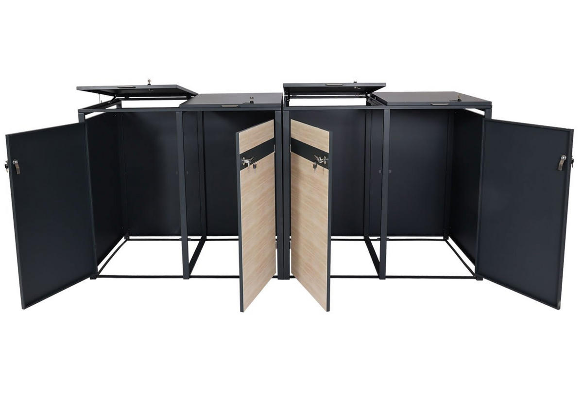 MÜLLTONNENBOX 4er 117x264x80cm Anthrazit Buche-Holzoptik Hellbraun - Hellbraun, Metall (264/117/80cm) - PROREGAL