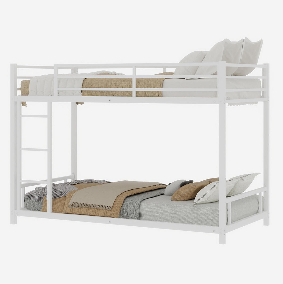 ETAGENBETT 90/180 cm Weiß aus Eisen mit Leiter und Geländer - Weiß, Metall (90/200cm) - OKWISH