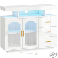SIDEBOARD aus Holz 100x35x80 cm Weiß mit RGB-LED, 3 Schubladen, Steckdosen und USB-Anschlüssen - Weiß, Holz (100/80/35cm) - IVMEU