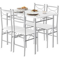 TISCHGRUPPE Esstisch mit 4 Stühlen, MDF, Weiß - Silberfarben/Weiß, Holzwerkstoff/Metall (110/76/70cm) - Woltu