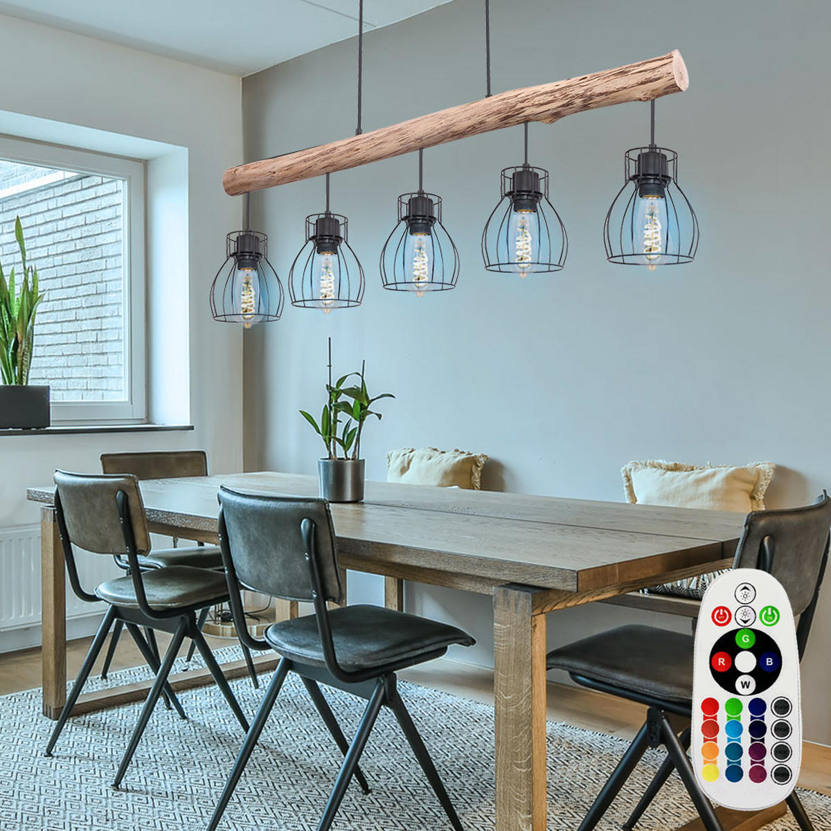 LED HÄNGELEUCHTE MINA Holz Schwarz - Schwarz, Holz (100/13.6/140cm) - Globo Lighting