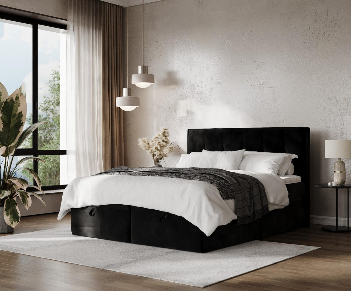 BOXBETT Tivra 180/200 cm Schwarz im Kronos Stoff - Schwarz, Holz/Holzwerkstoff (180/200cm) - AltaBeds