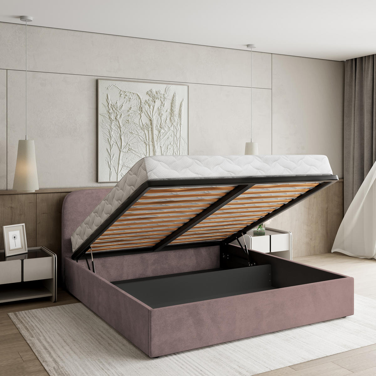 POLSTERBETT RENIVE 160x200 cm mit Bettkästen - Rosa - Rosa, Holz (160/200cm) - MASSENO