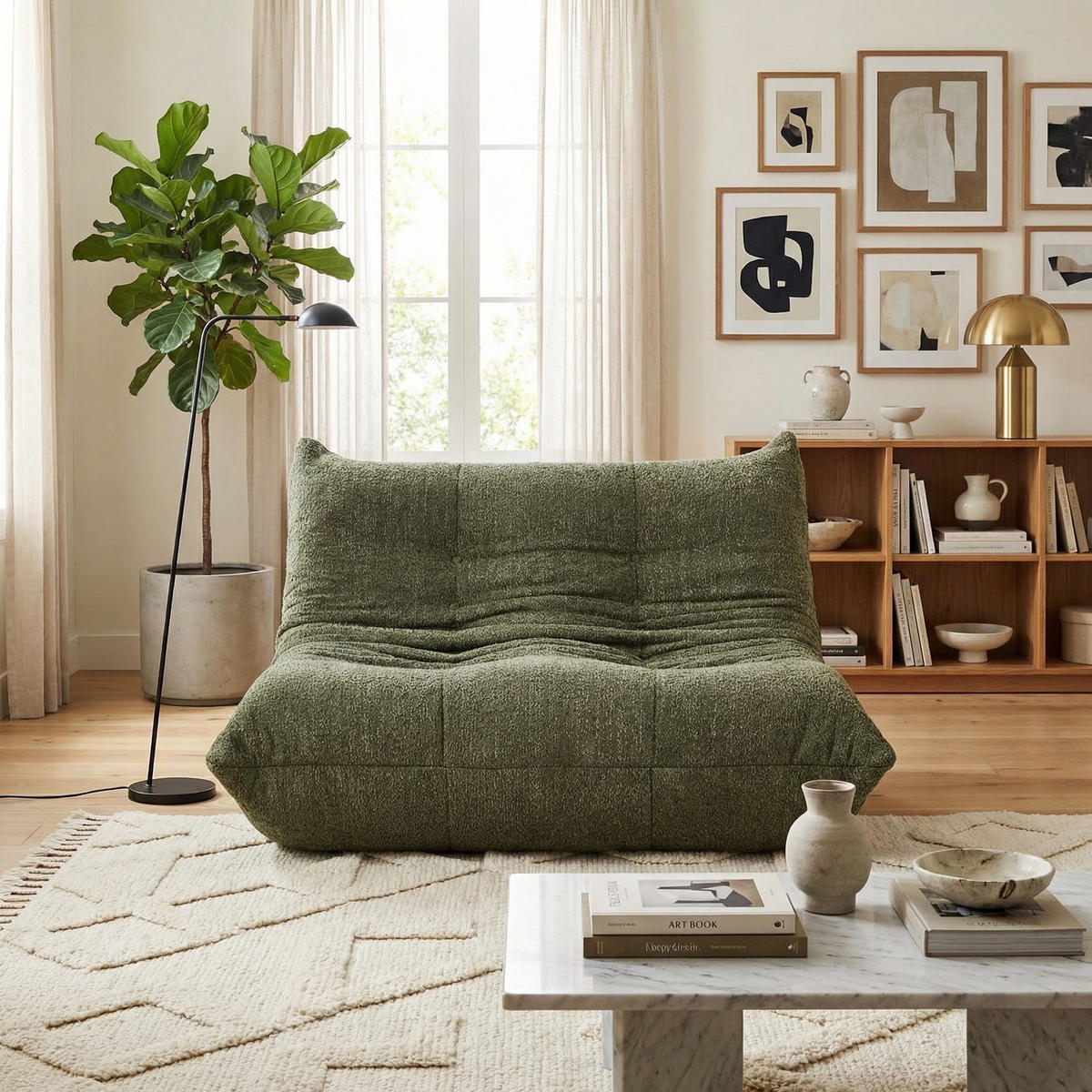 SITZSACK 2-Sitzer Ergonomischer aus Chenille & Memory-Schaum, Montagefrei - Grün, Textil (127/83/99cm) - Urban Meuble