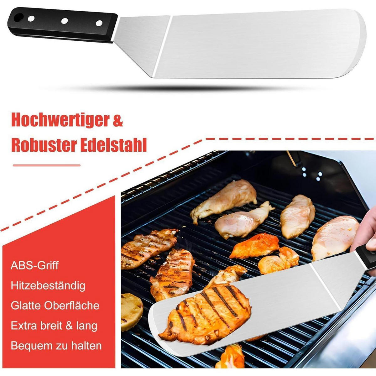 GRILLSPACHTEL 3er Set Edelstahl ABS Kunststoffgriff - Multicolor, Metall (7.3/1/36.5cm)