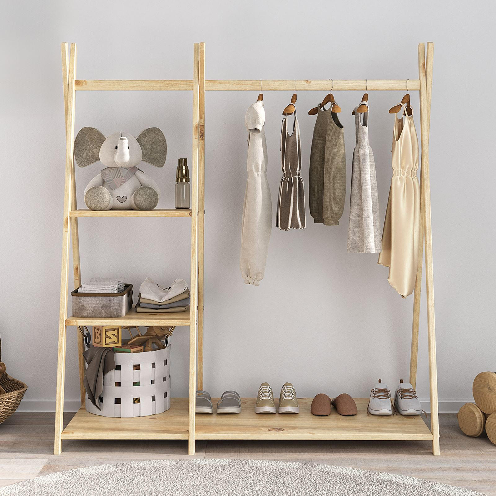 KINDERGARDEROBE LOTTE - Naturfarben, Holz (108/115/47cm) - IDIMEX