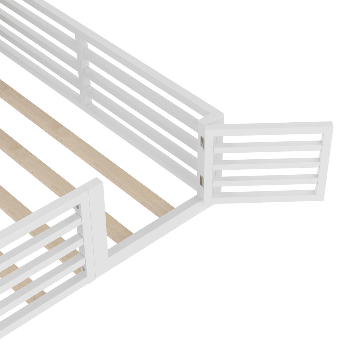 ZAUNBETT 140/200 cm weiß aus Metall und MDF mit Lattenrost, Stauraum und LED-Beleuchtung - Weiß, Metall (140/200cm) - OKMYHOME