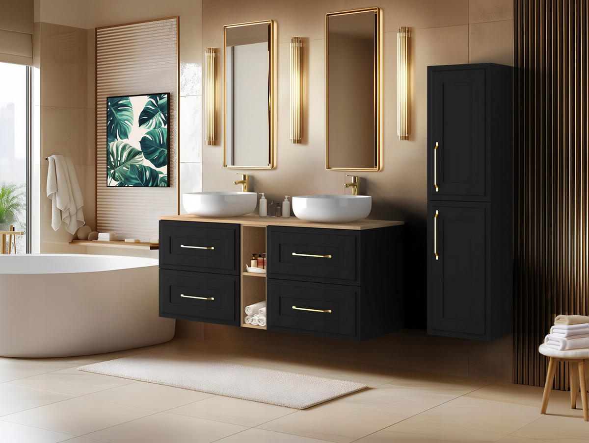 WASCHBECKUNTERSCHRANK CLASSIC 120 cm mit Arbeitsplatte Matt schwarz - Schwarz/Weiß, Holzwerkstoff (120/58/46cm) - Rodan