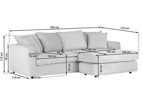 Canapé d'angle en tissu cord beige 235x175cm