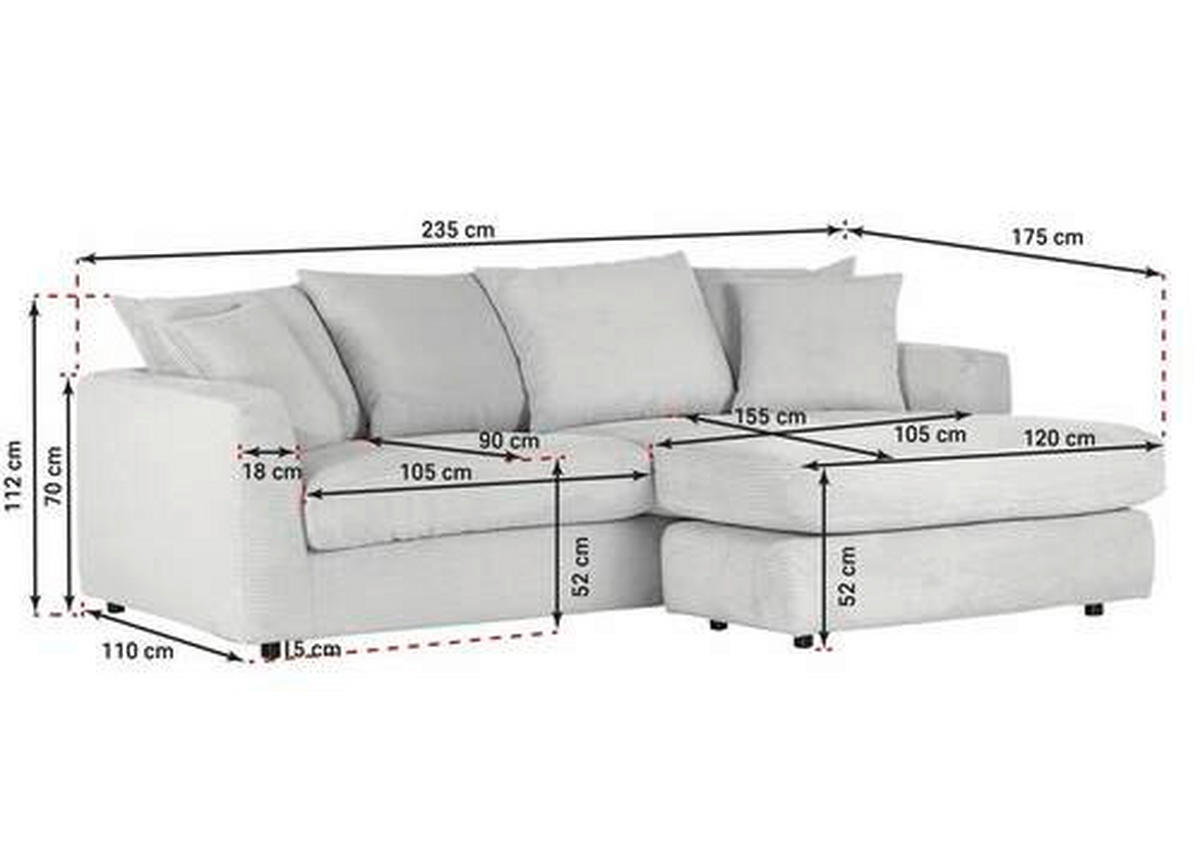 Canapé d'angle en tissu cord beige 235x175cm