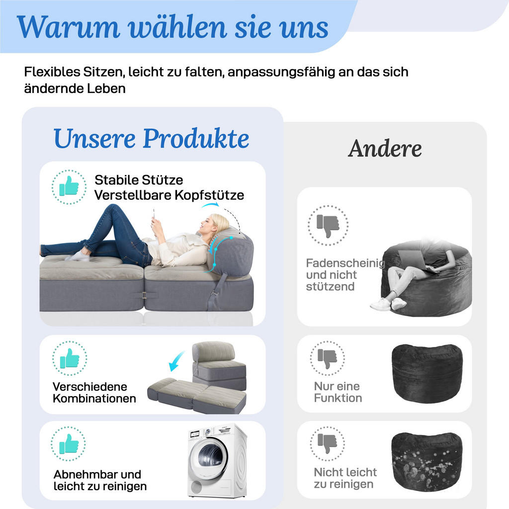 Thumbnail - Vercart Sitzsack, Mehrfarbig, Textil, Mode, 1-Sitzer, 76x82x76 cm, CE, Wohnzimmer, Hocker, Sitzsäcke, XXL Sitzsäcke