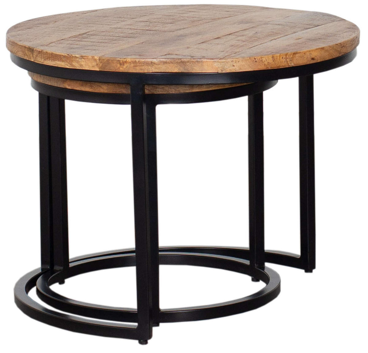 COUCHTISCH rund 2er Set Fermo Mangoholz - Schwarz/Braun, Naturmaterialien/Metall (58/58/45cm) - Mr. Deko