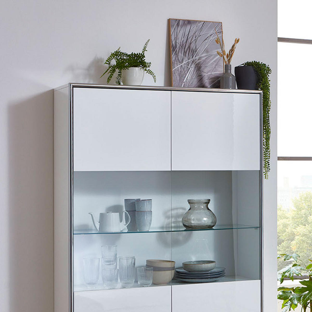 VITRINE Kenan Weiß Hochglanz 100/35/170 cm - Weiß, Holzwerkstoff (100/170/35cm) - ebuy24