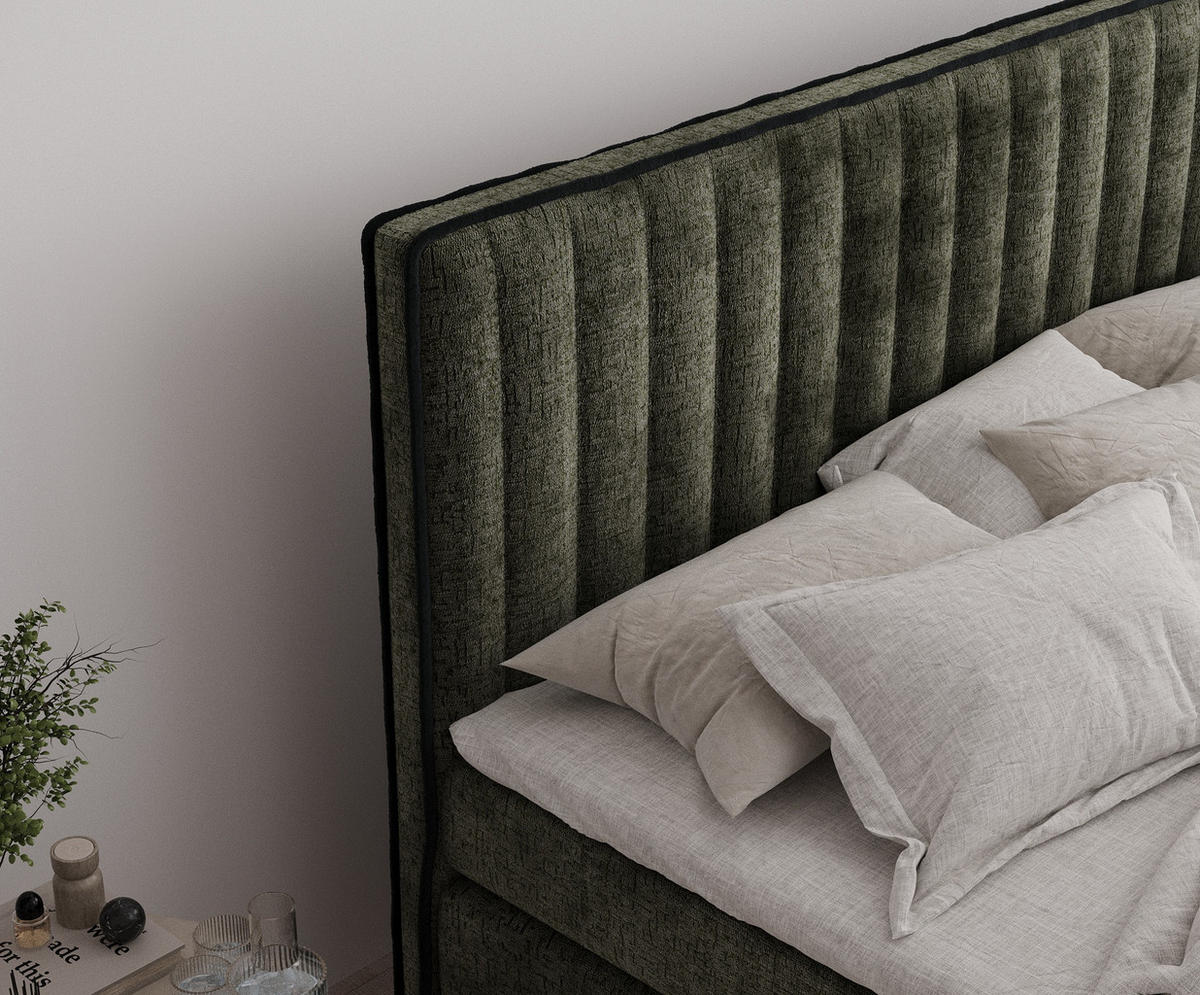 BOXSPRINGBETT Nocturne Olivenfarbe 140/200 cm - Schwarz/Olivgrün, Holz/Holzwerkstoff (140/200cm) - Maison de Reve