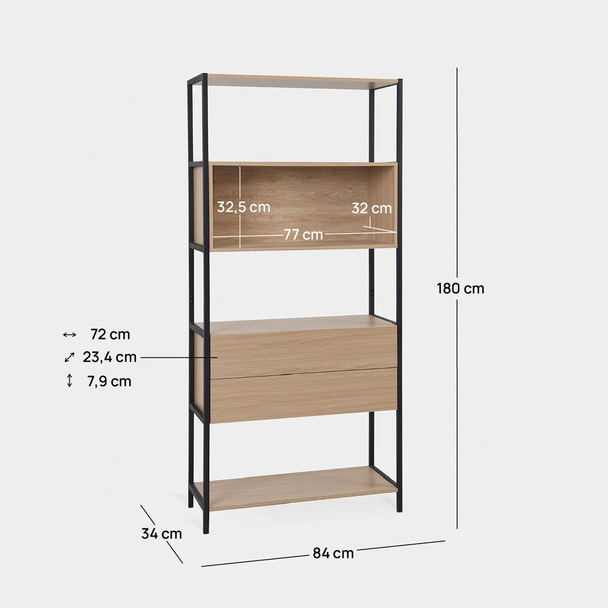 BÜCHERREGAL Orlan Zweifarbig 84 cm x 180 cm - Multicolor, Holzwerkstoff (84/180/34cm) - Klast Home
