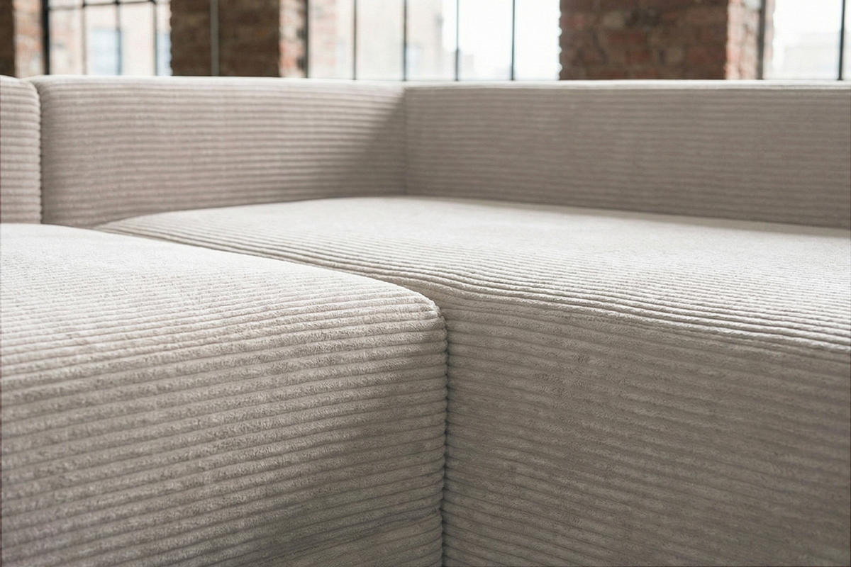 SCHLAFSOFA SADIRA Cremeweiß Cord - Creme/Schwarz, Kunststoff/Textil (288/209cm) - KAWOLA