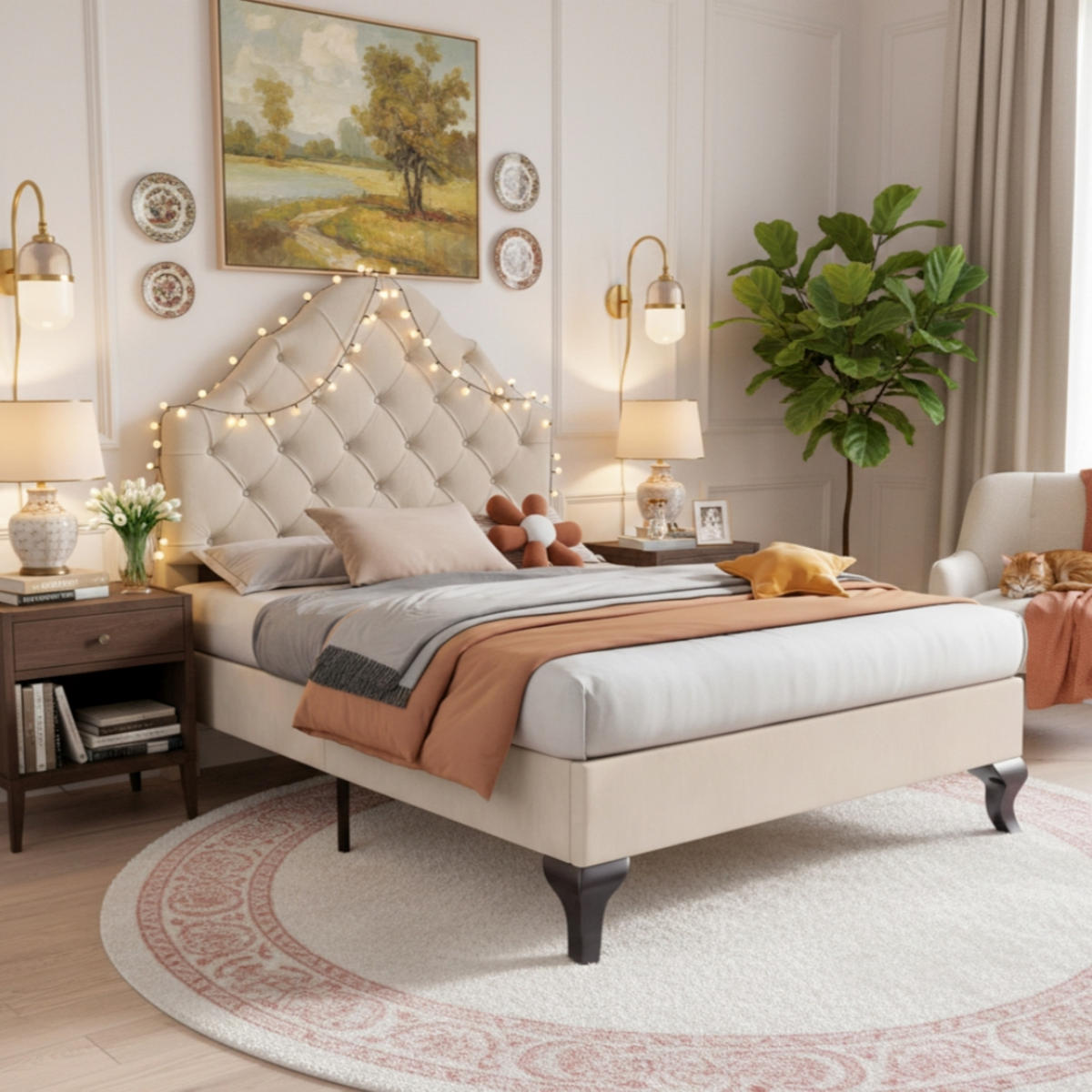 POLSTERBETT aus Samt 90x200 cm in Beige mit Lattenrost & verstellbarem Kopfteil - Beige, Textil (90/200cm) - Modfu