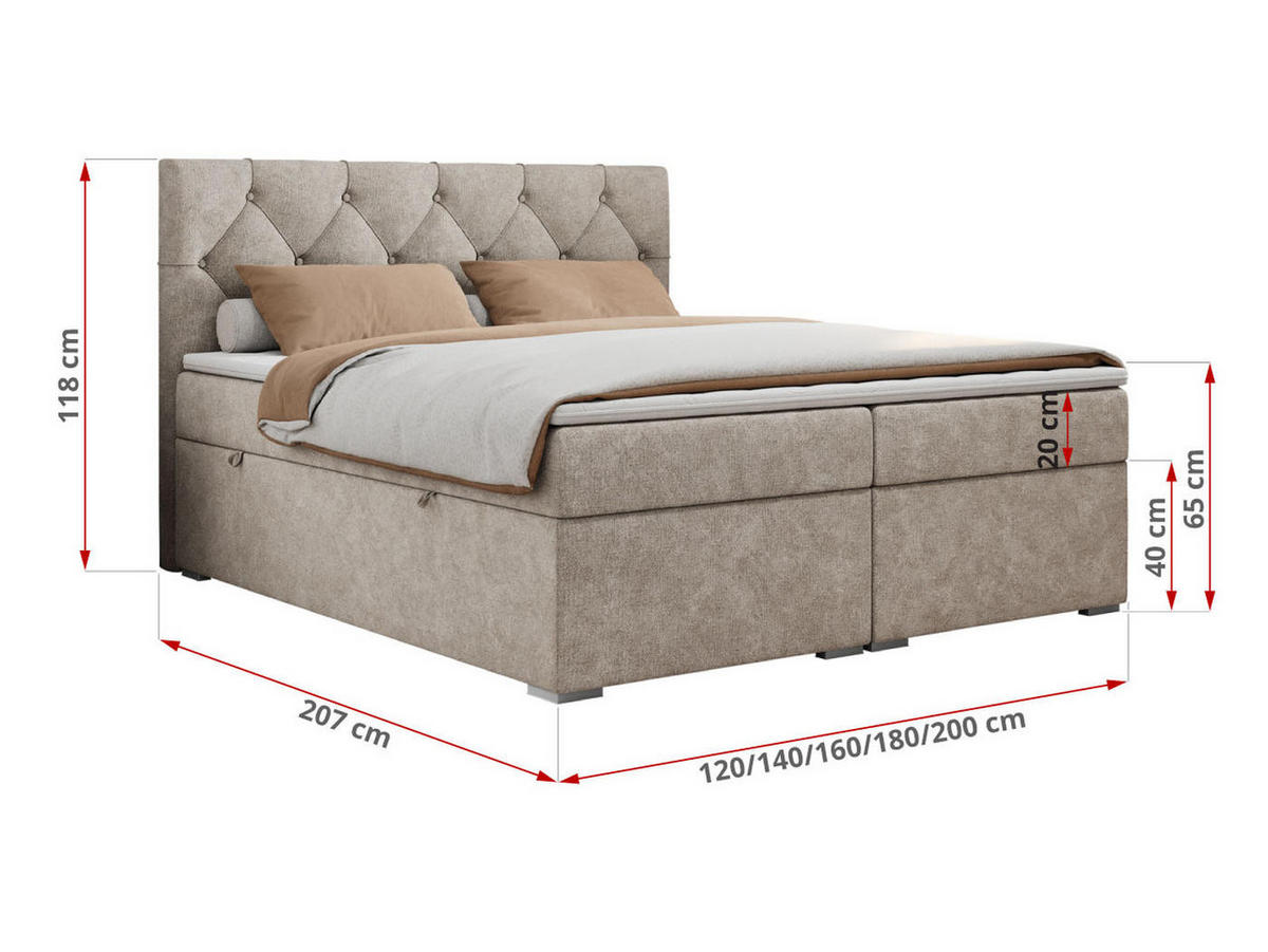 BOXBETT ALDA 120/200 Beige Struktur - H3 - Beige, Holz/Textil (120/200cm) - MKS