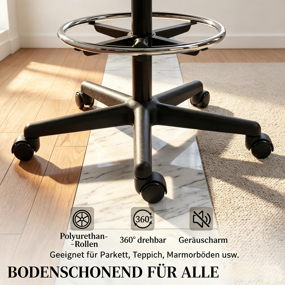 DREHSTUHL ergonomischer Bürostuhl mit Fußstütze 58 bis 78 cm - Schwarz, Leder (59/103/58cm) - Gisaae