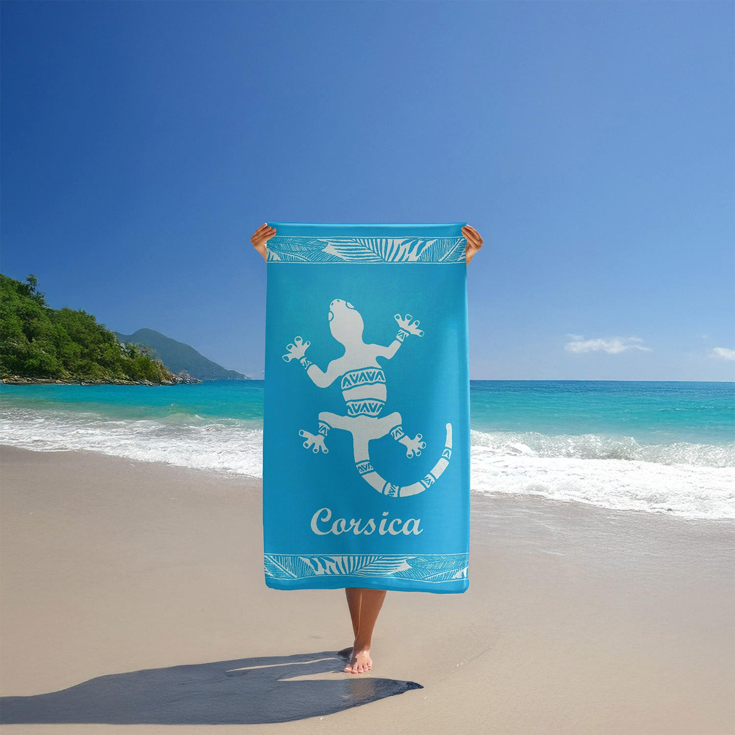 STRANDTUCH Frottee Velours Jacquard Blau 90x170 400g/m² - Orzu - Blau, Textil (170/90cm) - LE COMPTOIR DE LA PLAGE