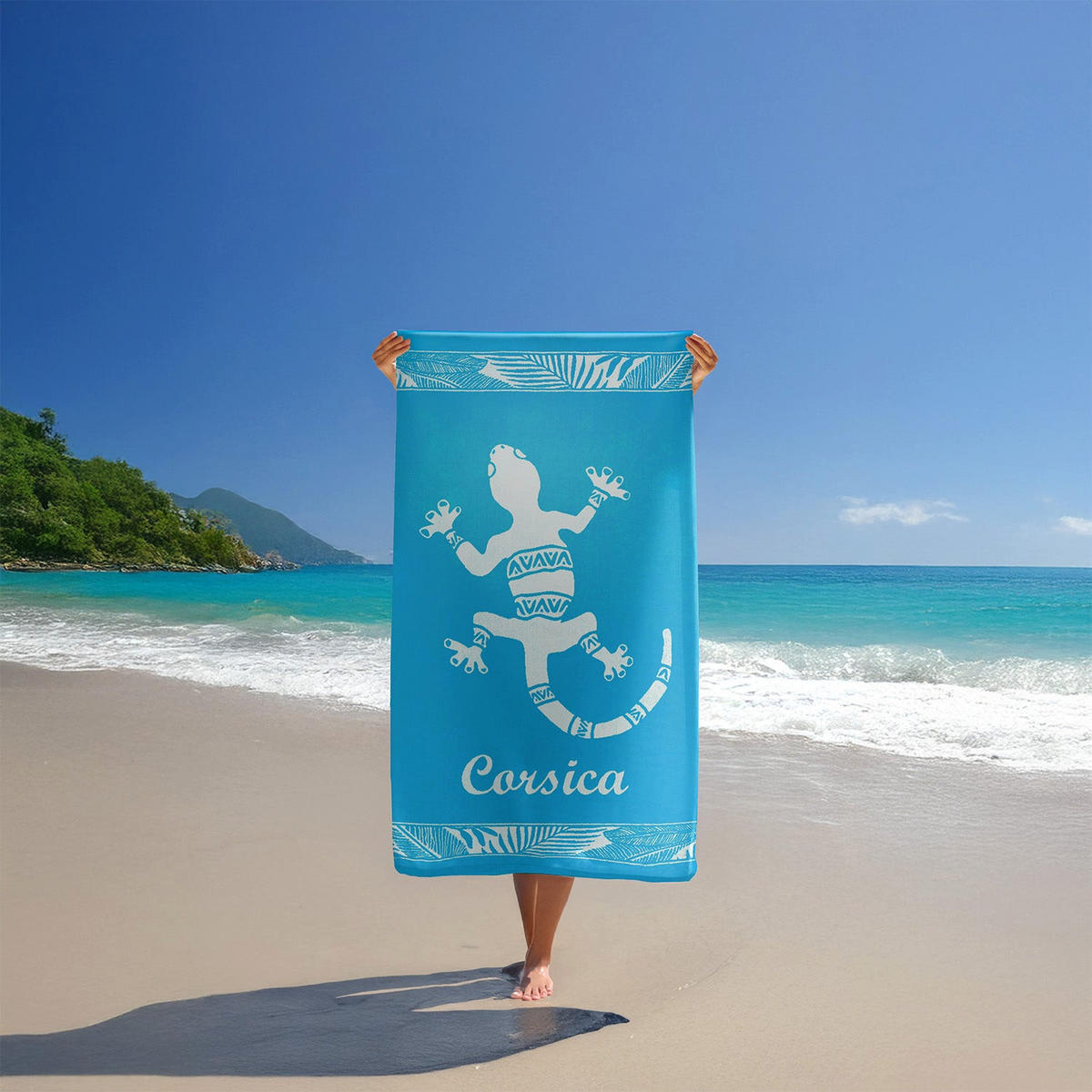 STRANDTUCH Frottee Velours Jacquard Blau 90x170 400g/m² - Orzu - Blau, Textil (170/90cm) - LE COMPTOIR DE LA PLAGE