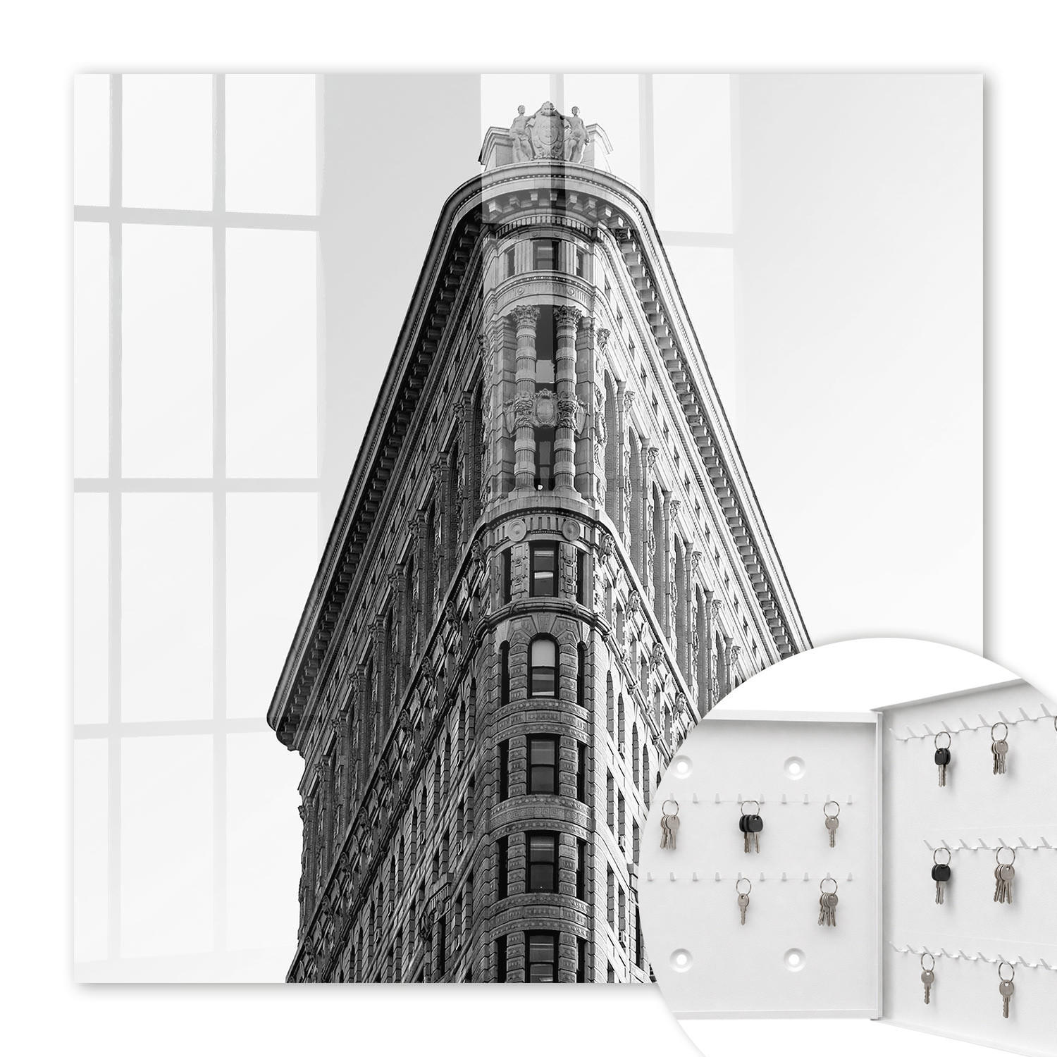 SCHLÜSSELBOX Weiß 30x30 cm – Türöffnung nach rechts - Hohe Architektur - Grau, Metall (30/30/5cm) - TULUP