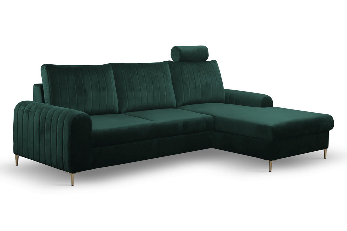 ECKSOFA VERONA R-S Grün Velours-Stoff mit Schlaffunktion - Grün, Holz (251/164cm) - MASSENO