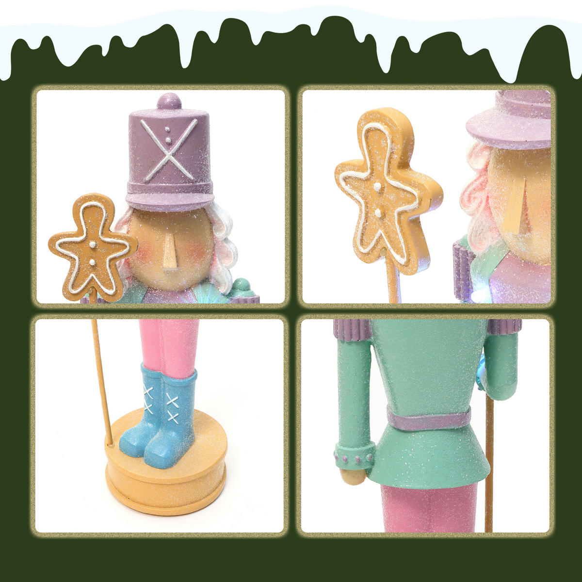 NUSSKNACKER Figur mit LED B13 x T12 x H45 cm - Pink, Naturmaterialien (12/45/13cm) - Hometopia