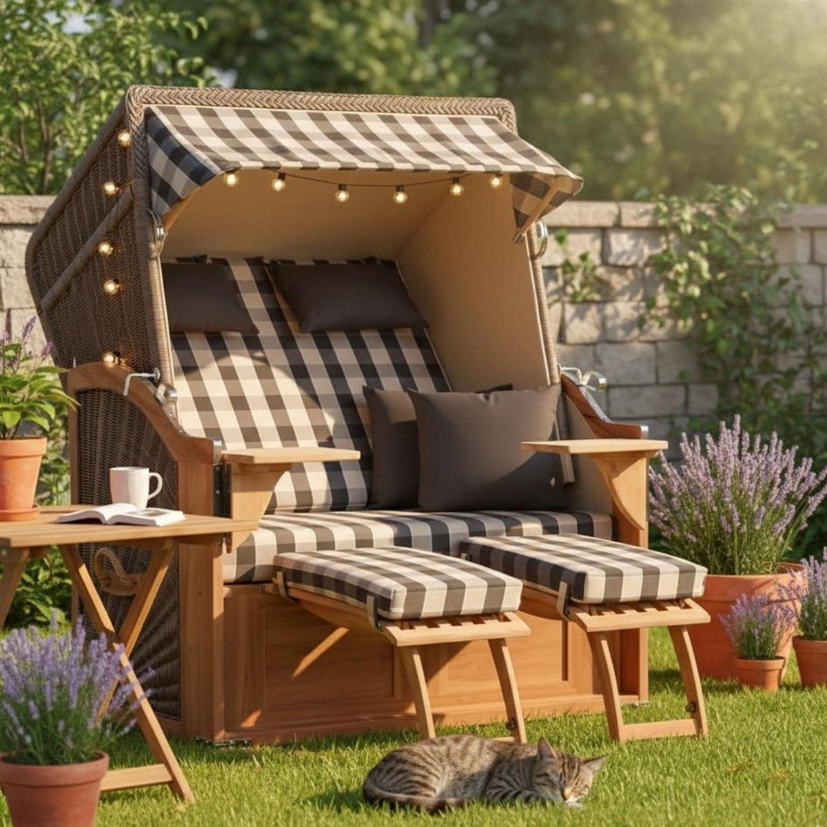 STRANDKORB Komplettset Seeblick - Braun, Naturmaterialien/Metall (125/170/80cm) - Mr. Deko