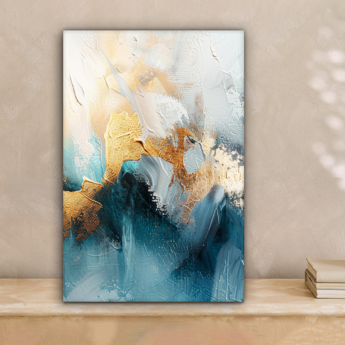LEINWANDBILD Abstrakt - Kunst - Gold - Blau 20x30 cm - Petrol, Textil (20/30cm) - MuchoWow