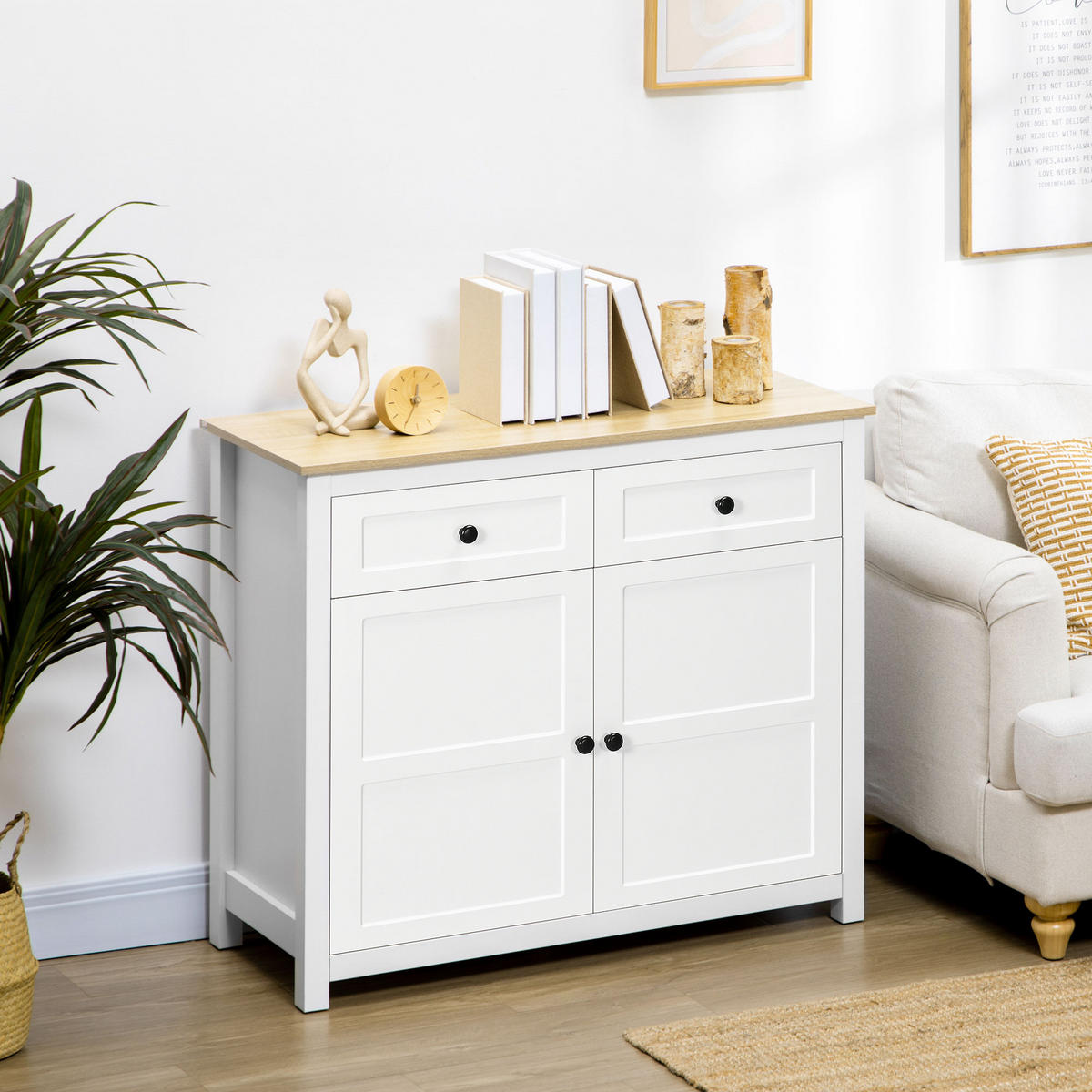 KOMMODE DE-11039 2 Türen mit verstellbarem Boden Weiß/Holzoptik - Weiß, Holzwerkstoff (100/85/40cm) - ComfortXL