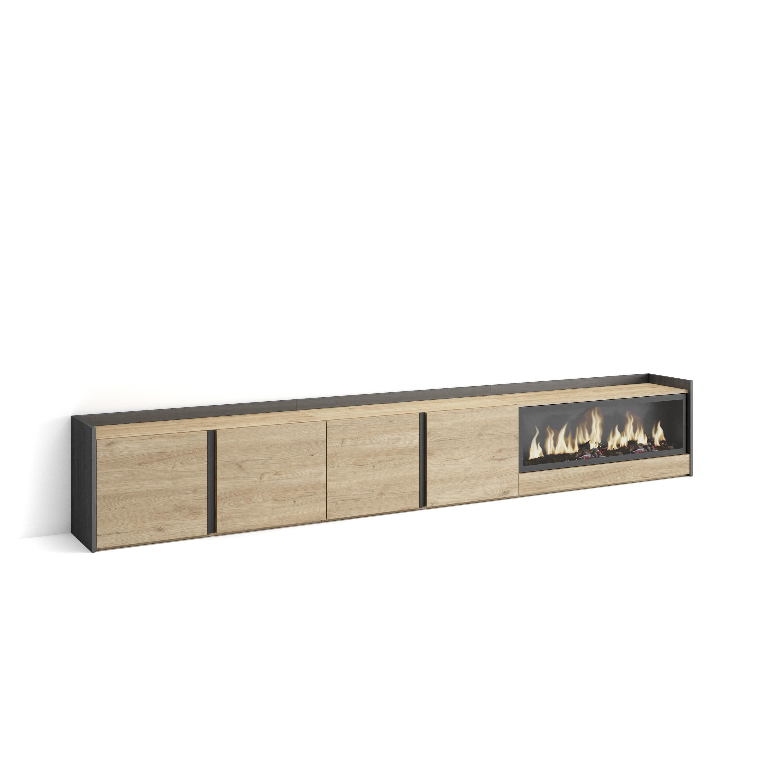 LOWBOARD, Eiche und Schwarz, 315/35/50cm, Kamin mit Feuereffekt XXL - Eichefarben, Holzwerkstoff (315/50/35cm) - Skraut Home