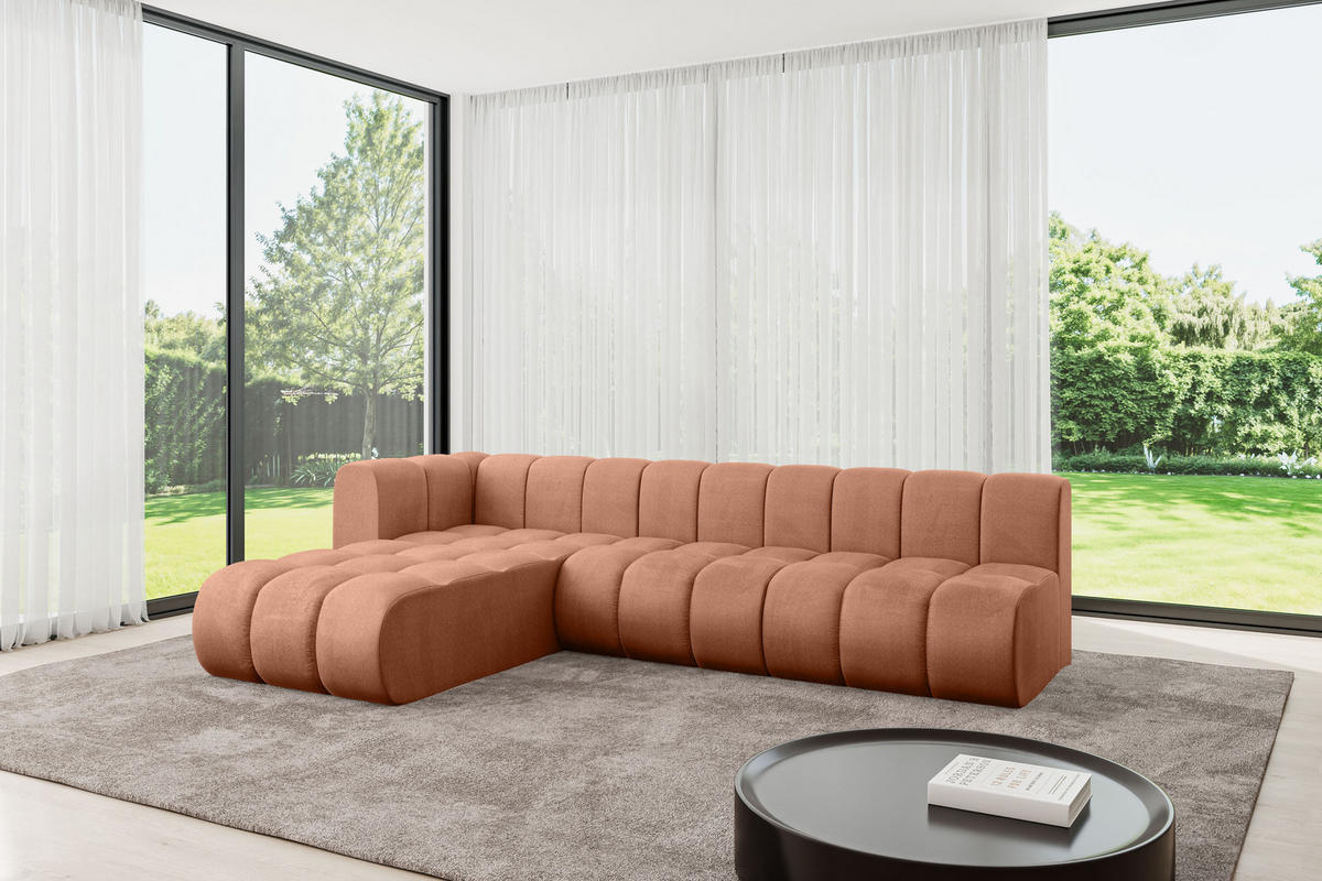 ECKSOFA modulares Sofa Darnel-L2 - 296x177x70 cm Apricot - Koralle, Holzwerkstoff/Textil (296/177cm) - ALTDECOR