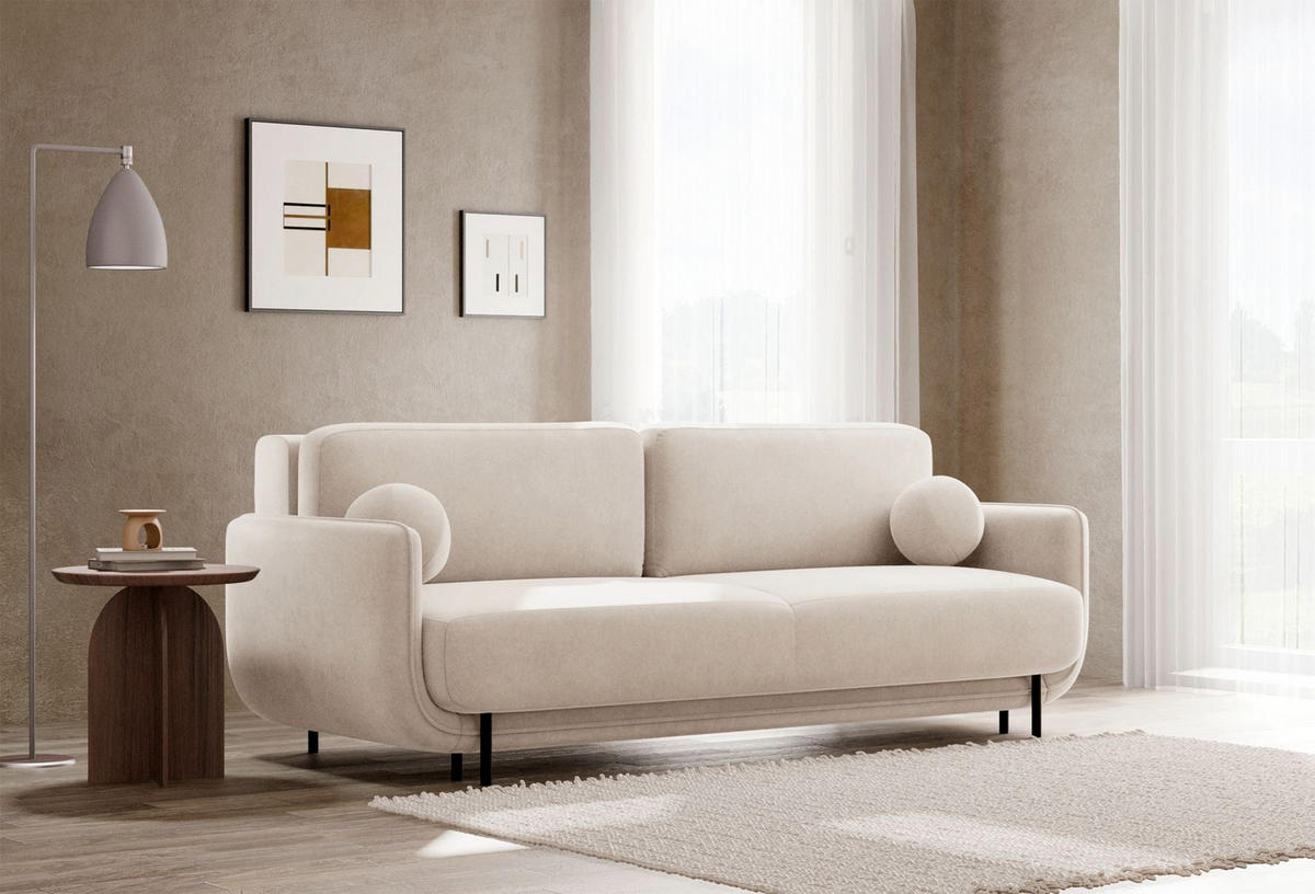 SCHLAFSOFA Ovals Hellbeige - Ecru/Schwarz, Textil/Metall (236/95/96cm) - Selsey