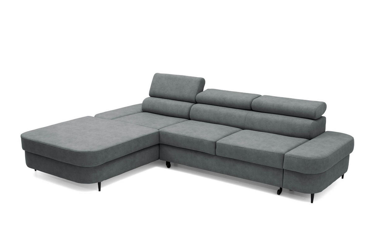 ECKSOFA JAZZ L Links mit Schlaffunktion 127x216 Velours Grau - Schwarz/Grau, Holz/Textil (285/237cm) - Muffo