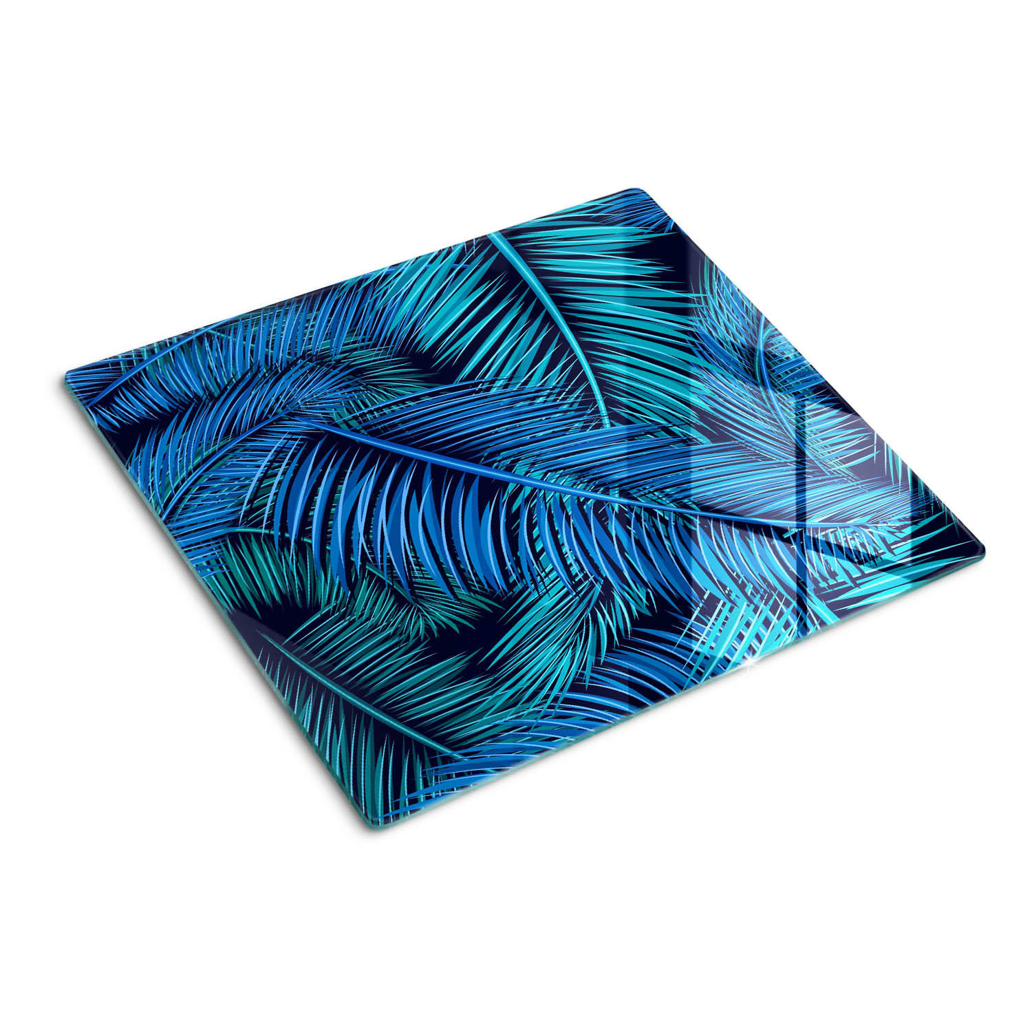 GLASPLATTE 60x52 cm Palmblätter - Blau, Glas (60/0.4/52cm) - TULUP