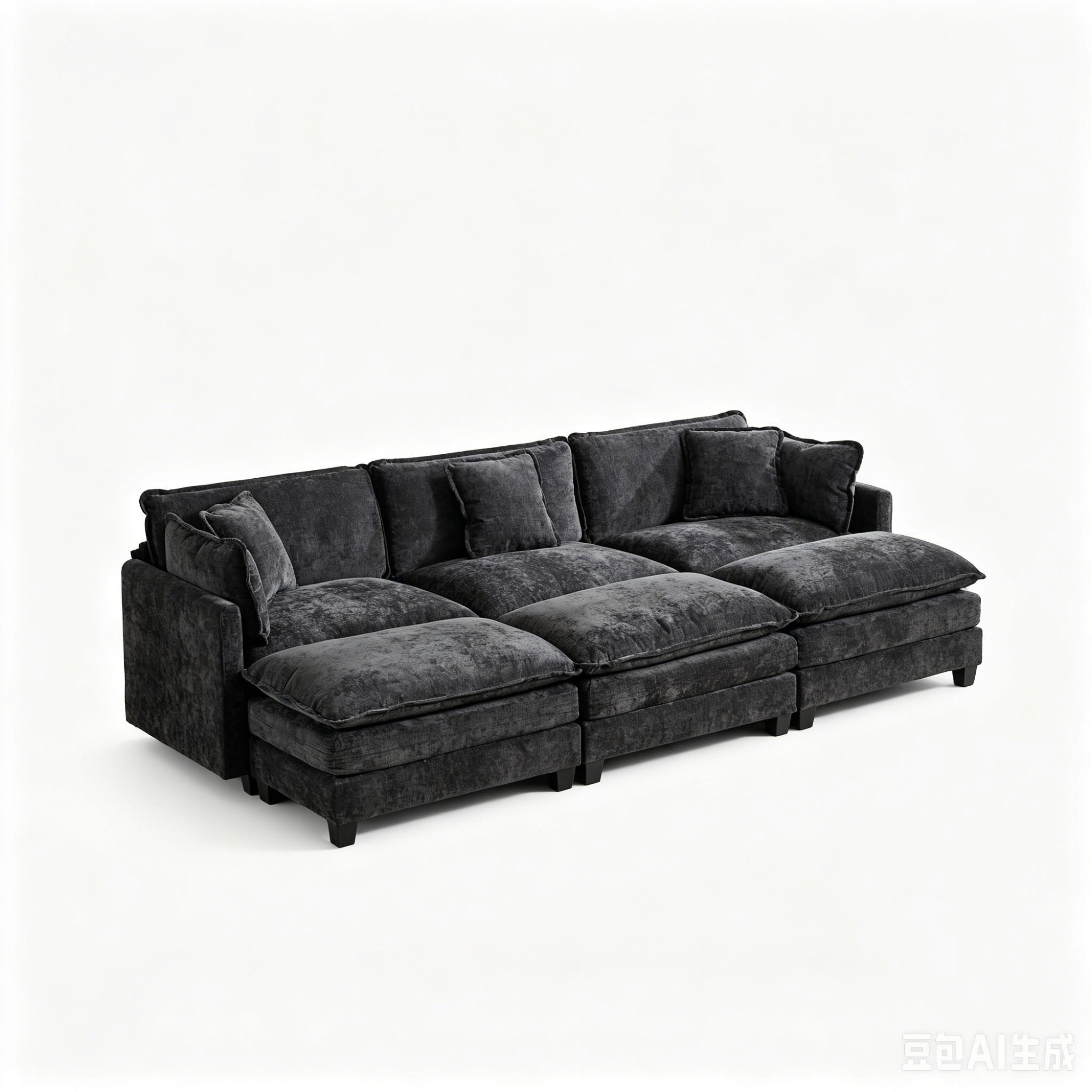 3-SITZER-SOFA aus Chenille in Schwarz mit modularem Design - Schwarz, Textil (75/84/289cm) - Modfu