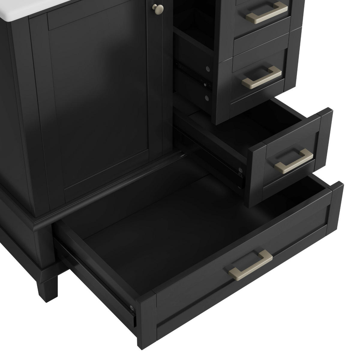 WASCHTISCHKOMBI 73/45,5/83,5 cm in Schwarz mit Keramikbecken und 3 Schubladen - Schwarz, Holzwerkstoff (73/83.5/45.5cm) - BEAOK